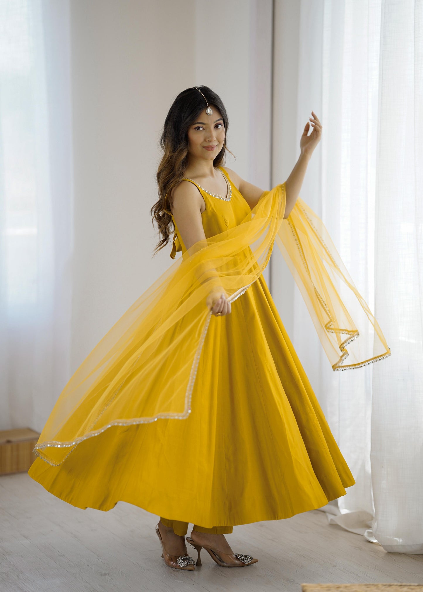 Designer Mustard Yellow Flared Anarkali Dress for Women - Festive aND Party Ready