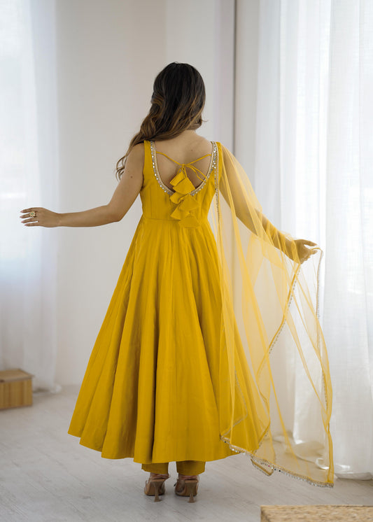 Designer Mustard Yellow Flared Anarkali Dress for Women - Festive aND Party Ready
