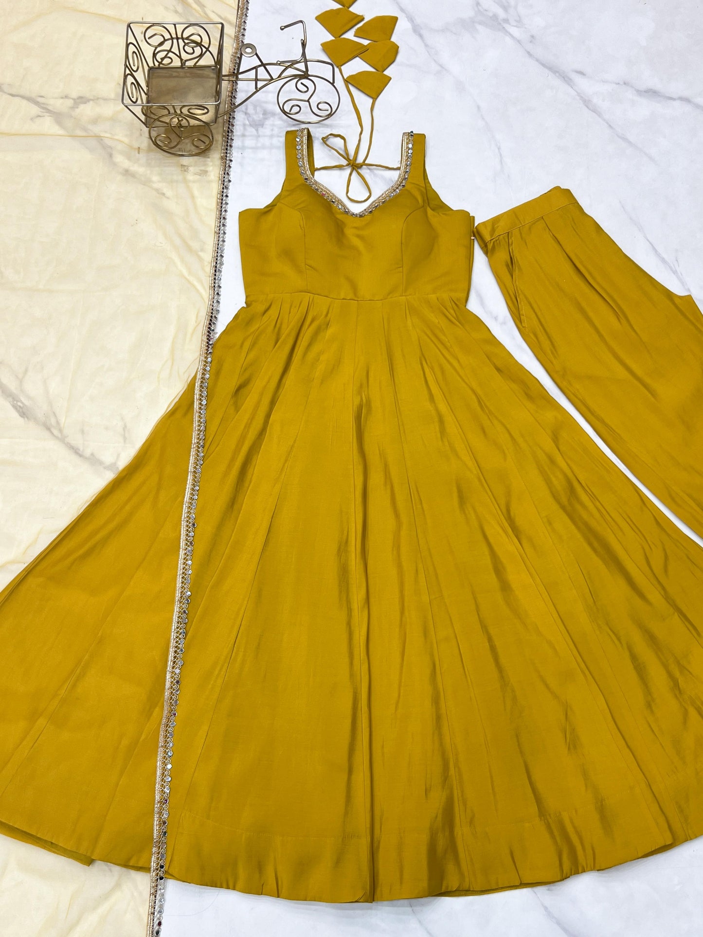 Designer Mustard Yellow Flared Anarkali Dress for Women - Festive aND Party Ready
