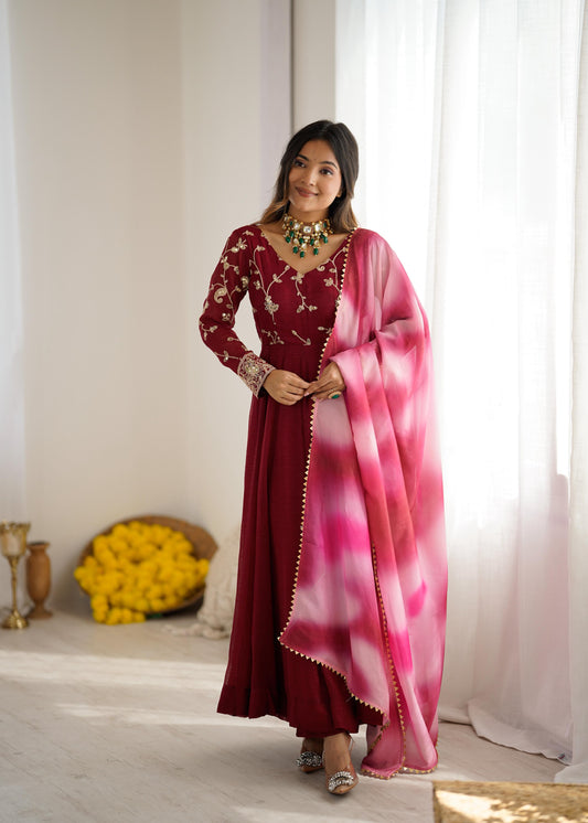 Beautiful Floral Sequins Embroidery Work Anarkali Gown