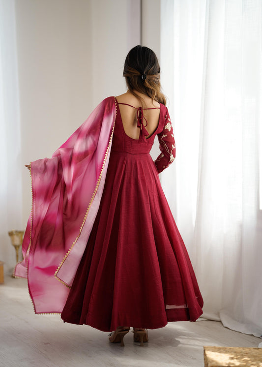 Beautiful Floral Sequins Embroidery Work Anarkali Gown