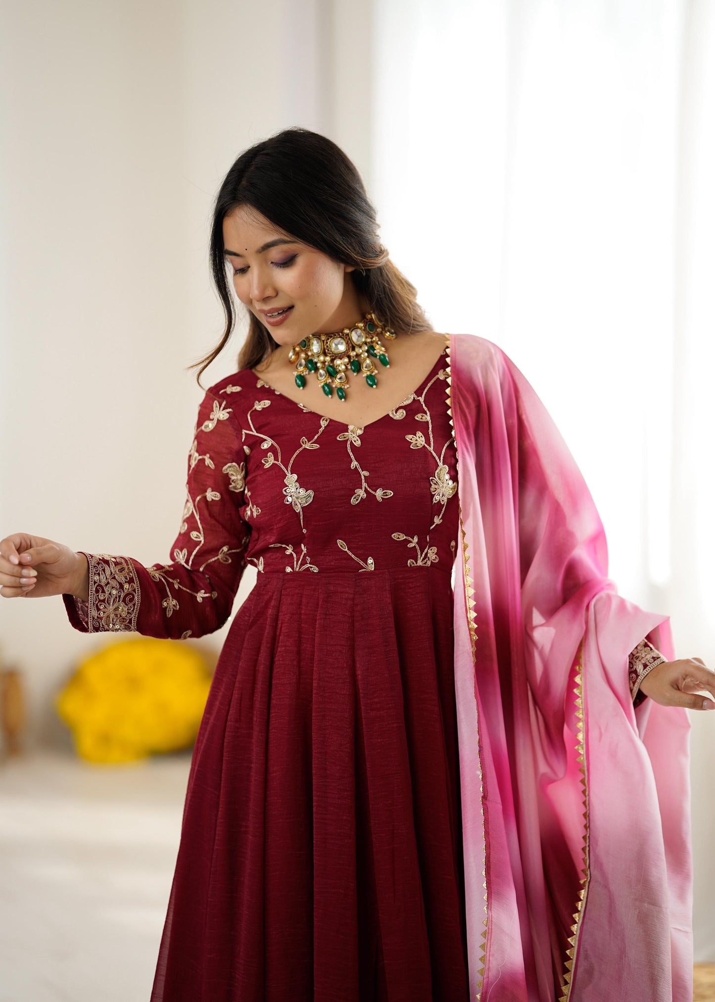 Beautiful Floral Sequins Embroidery Work Anarkali Gown