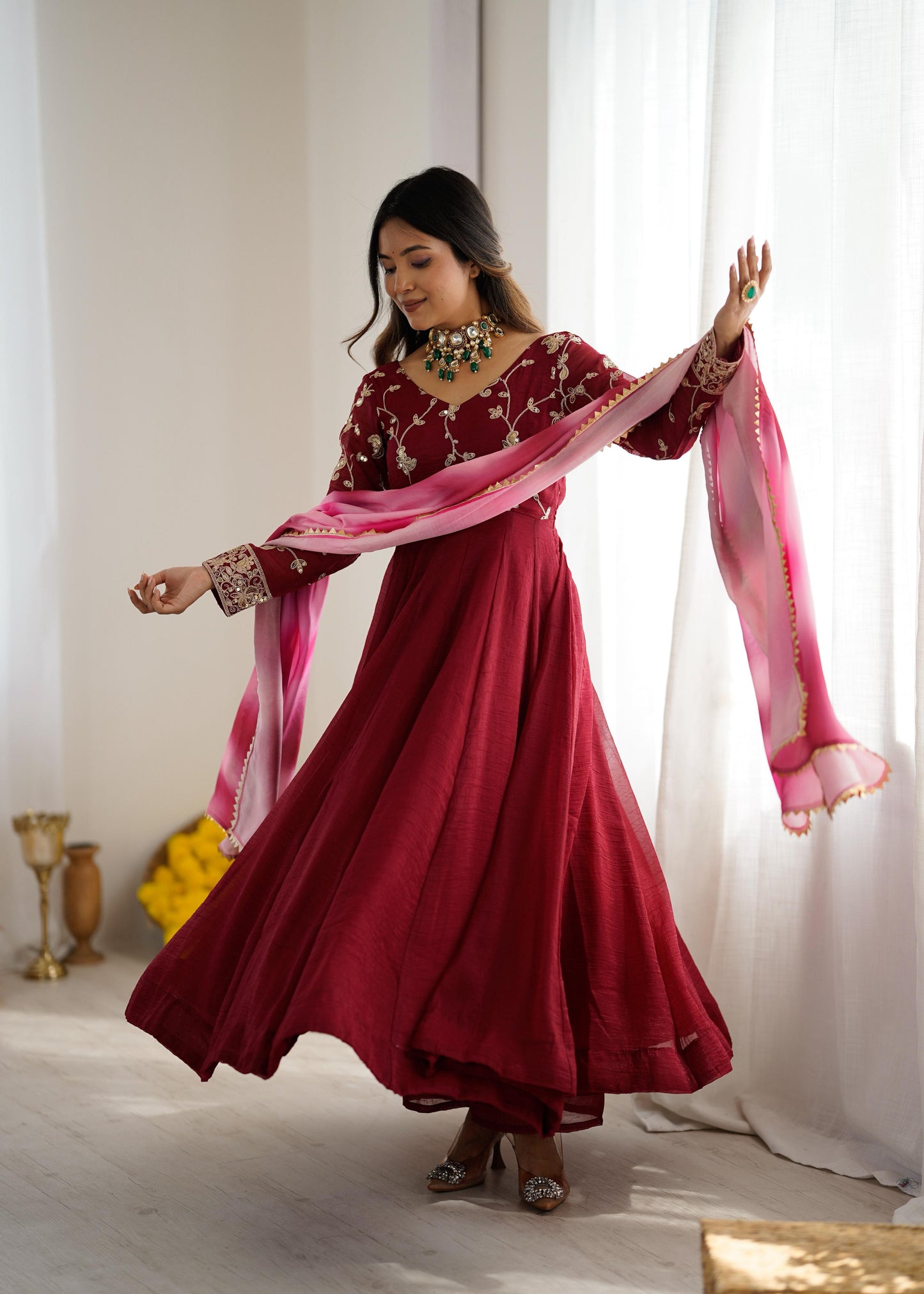 Beautiful Floral Sequins Embroidery Work Anarkali Gown