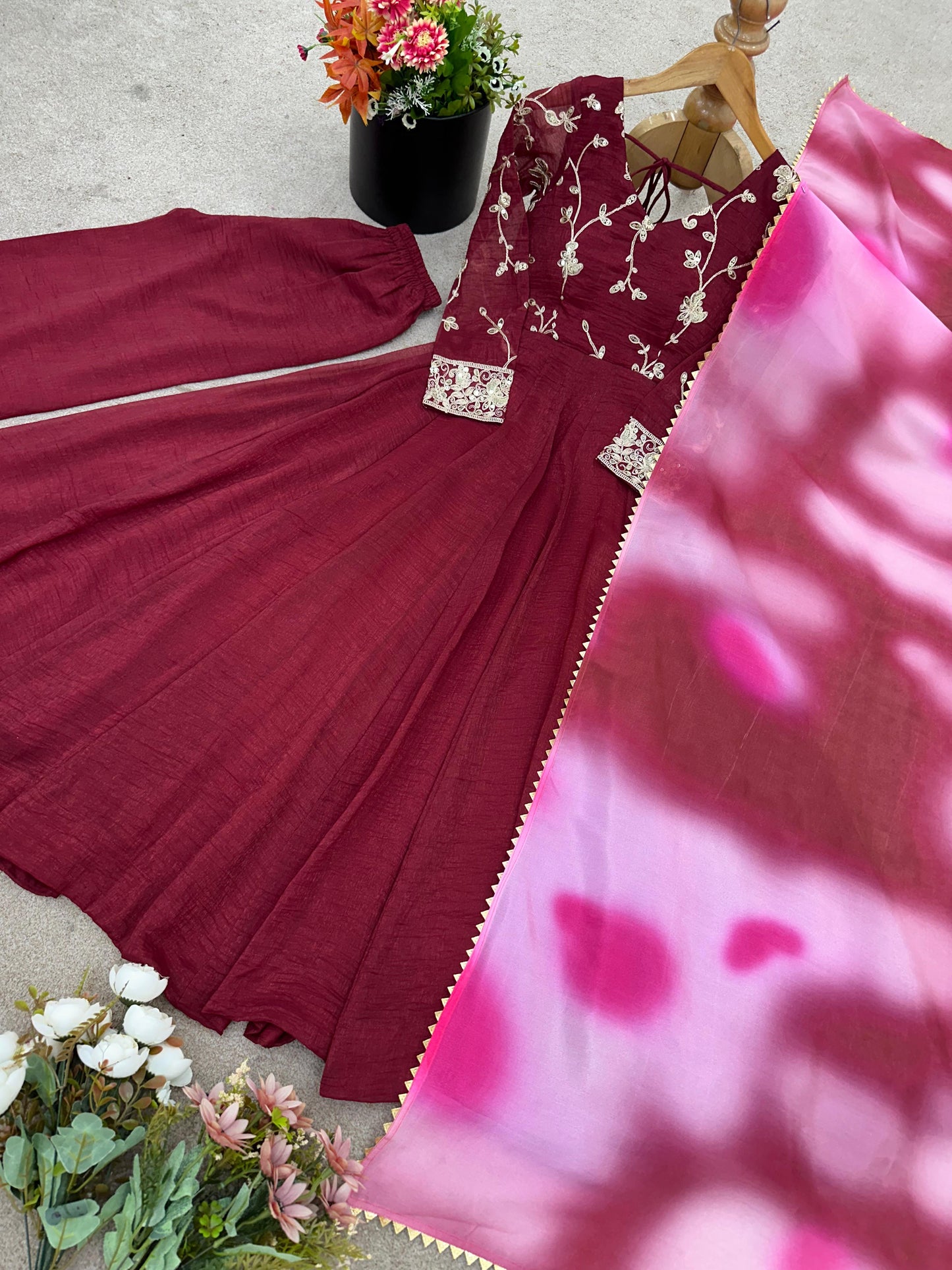 Beautiful Floral Sequins Embroidery Work Anarkali Gown