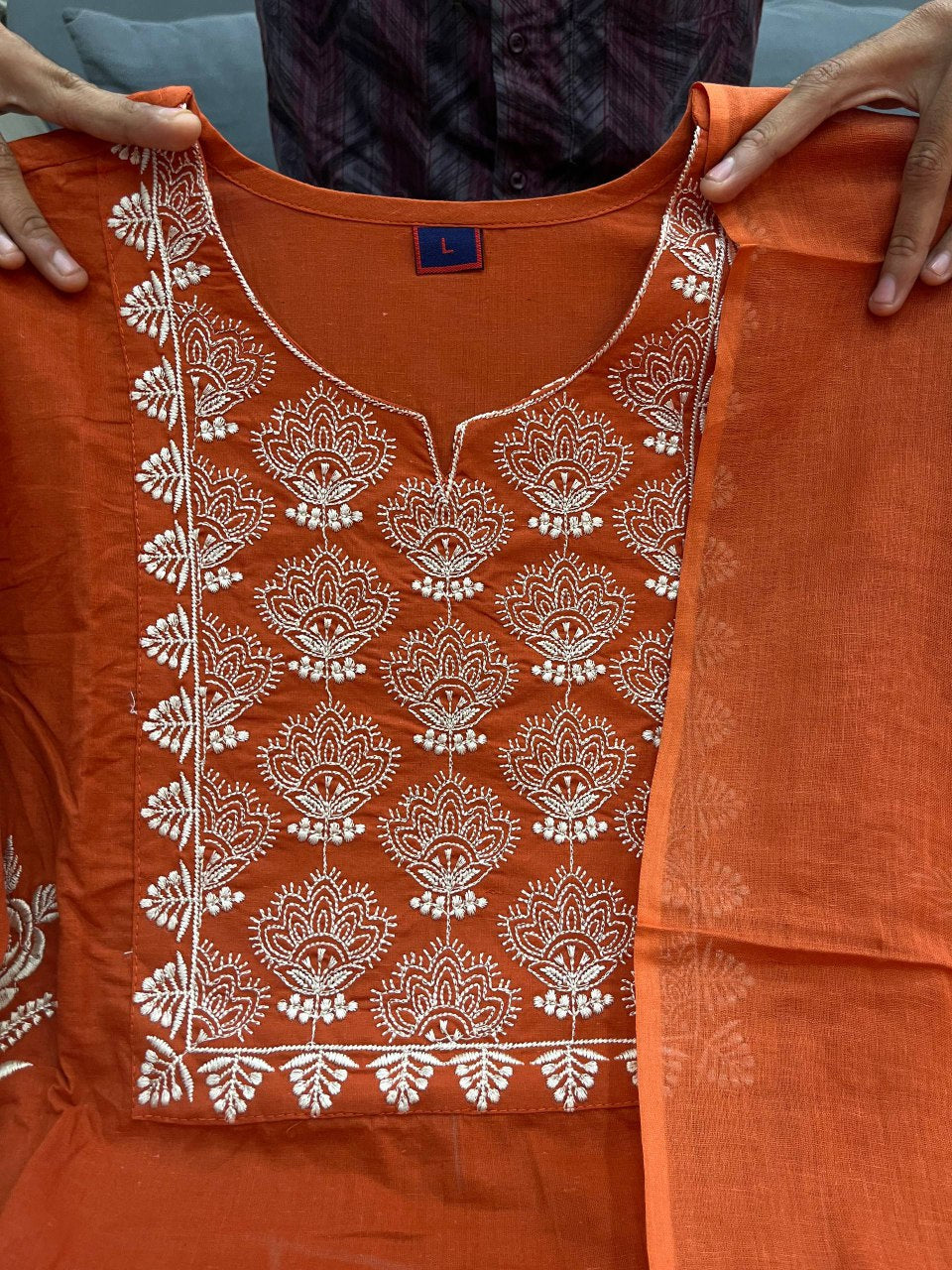 Pure Mulmul Cotton Embroidered Kurti Payjama Set With Dupatta