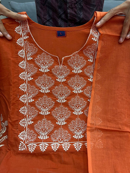 Pure Mulmul Cotton Embroidered Kurti Payjama Set With Dupatta