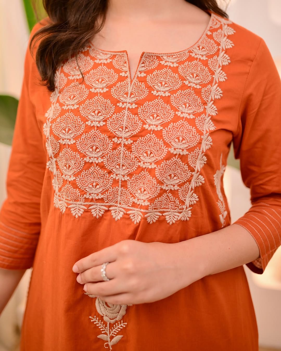 Pure Mulmul Cotton Embroidered Kurti Payjama Set With Dupatta