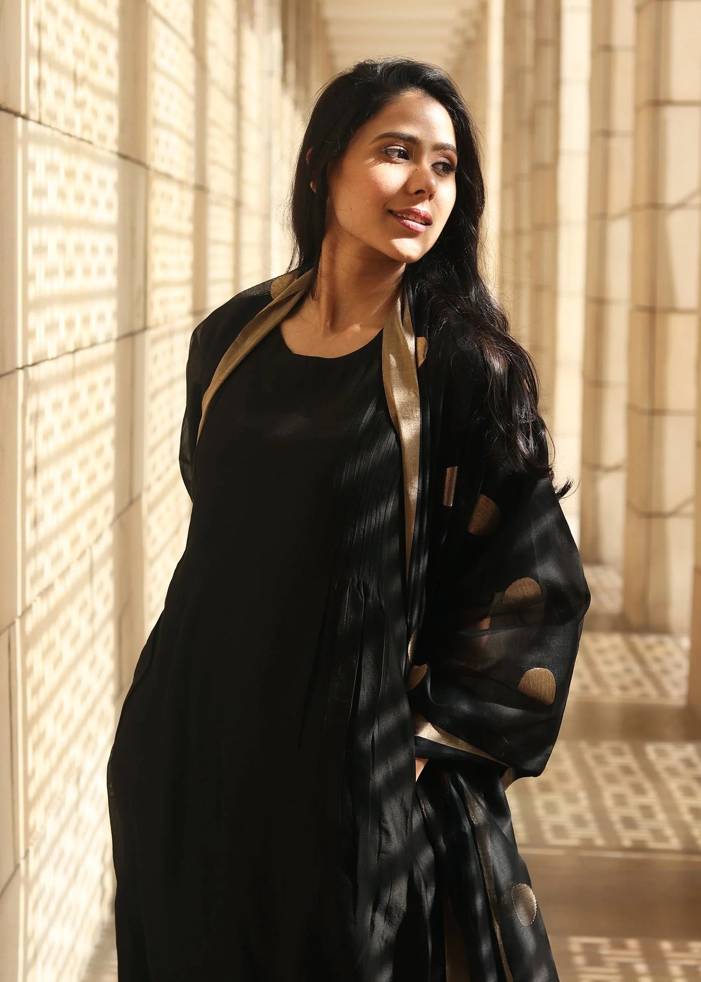 Black Edition - Hot Selling Golden Polka Dot Work Dupatta With Suits Set