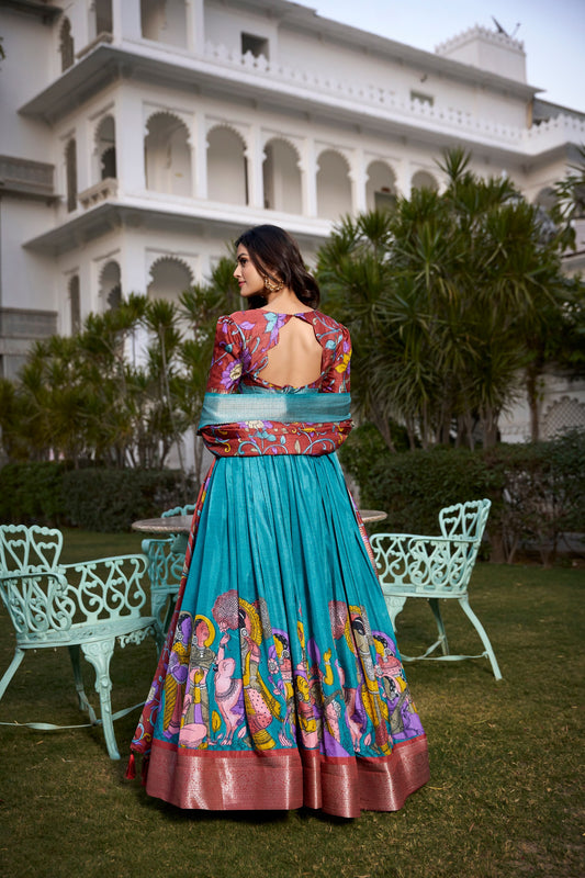 Beautiful Kalamkari Tusser Silk Lehenga Choli Set – GenZ 2025 Festive Wear