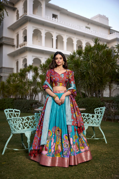 Beautiful Kalamkari Tusser Silk Lehenga Choli Set – GenZ 2025 Festive Wear