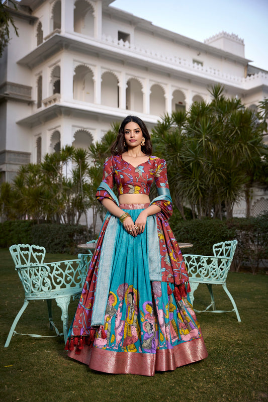 Beautiful Kalamkari Tusser Silk Lehenga Choli Set – GenZ 2025 Festive Wear