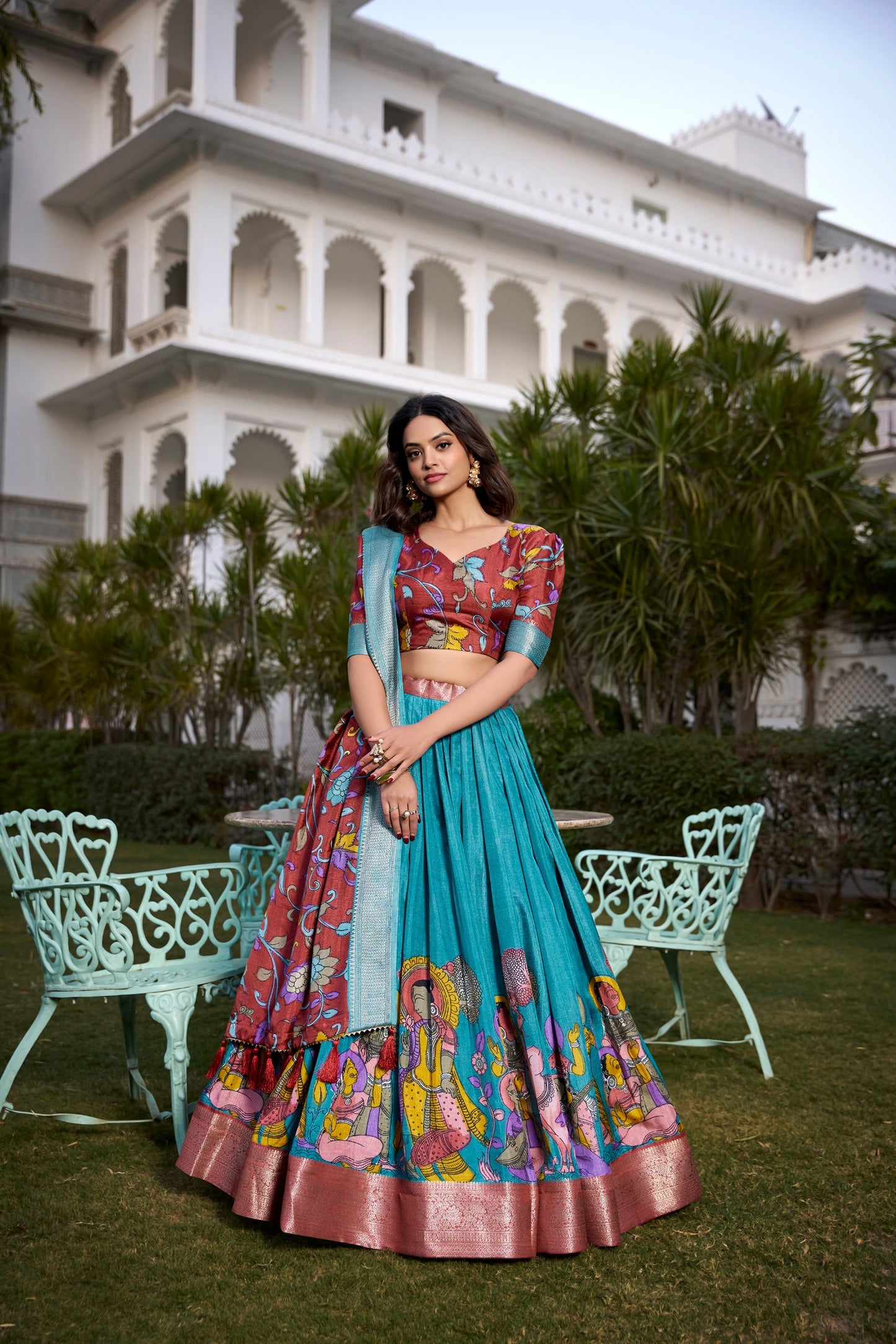 Beautiful Kalamkari Tusser Silk Lehenga Choli Set – GenZ 2025 Festive Wear