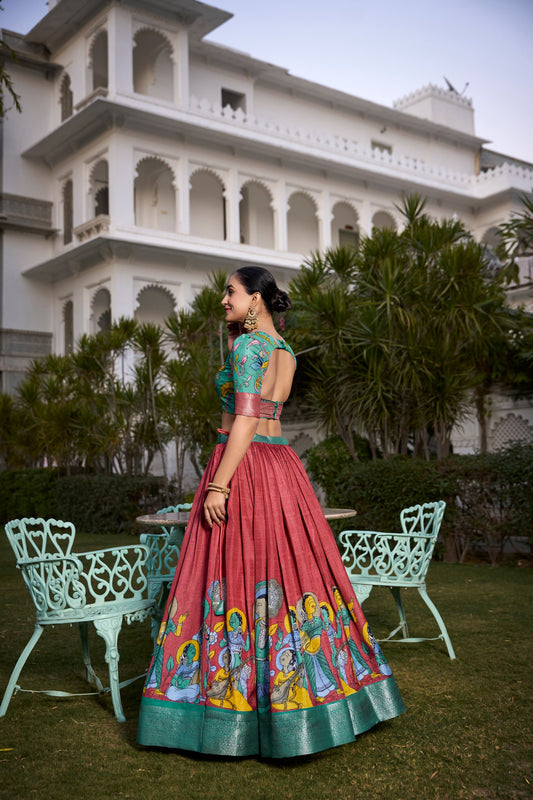 Beautiful Kalamkari Tusser Silk Lehenga Choli Set – GenZ 2025 Festive Wear