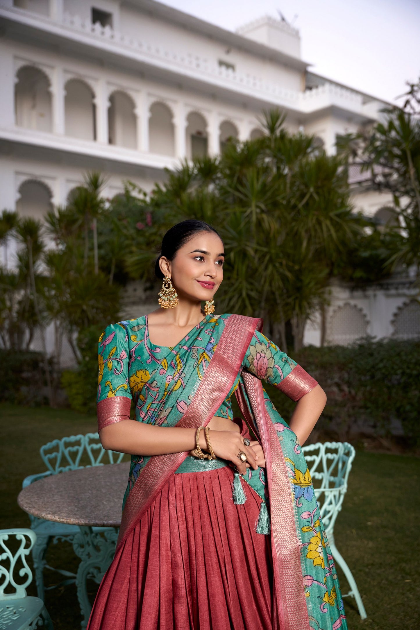 Beautiful Kalamkari Tusser Silk Lehenga Choli Set – GenZ 2025 Festive Wear