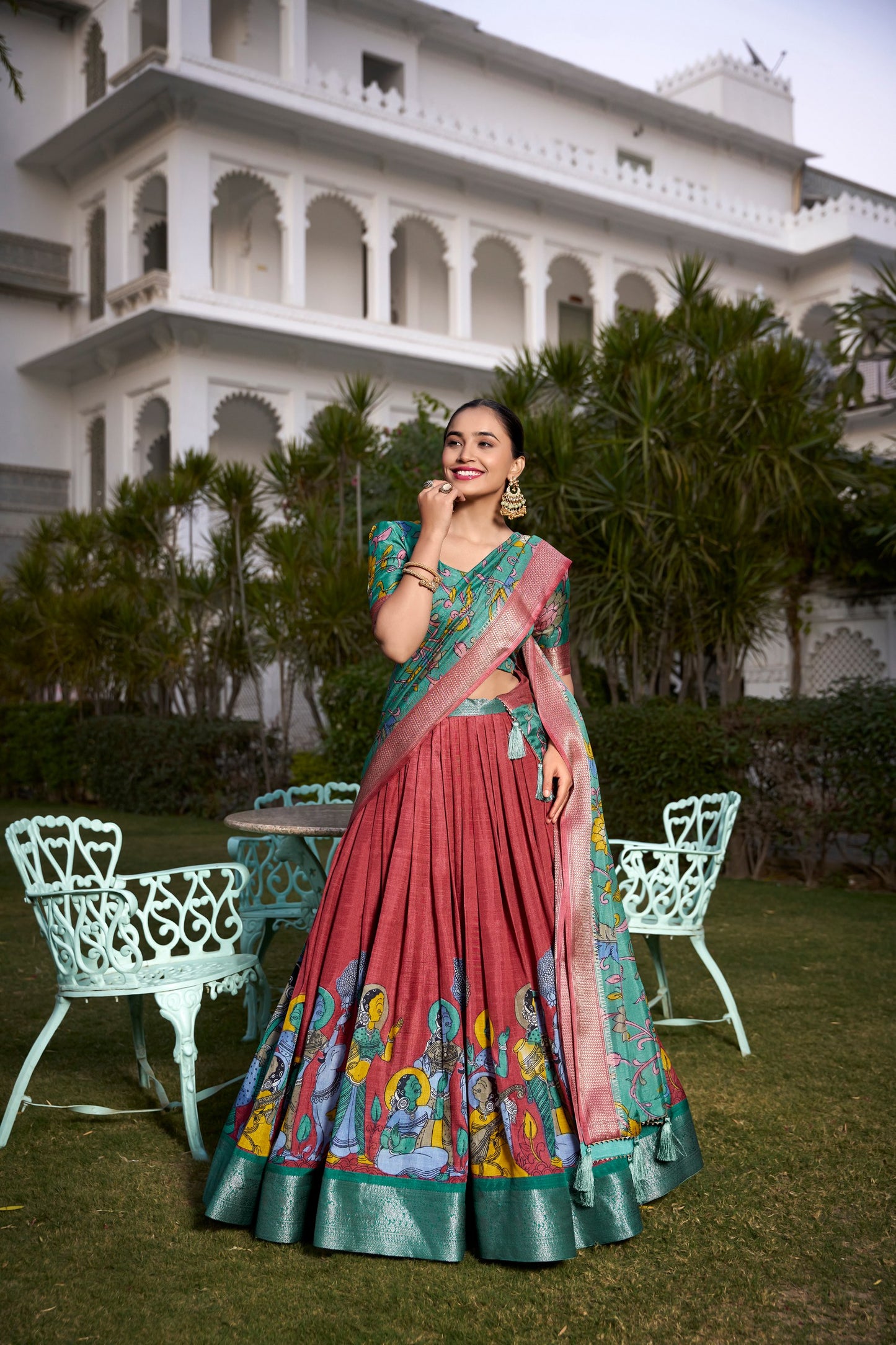 Beautiful Kalamkari Tusser Silk Lehenga Choli Set – GenZ 2025 Festive Wear