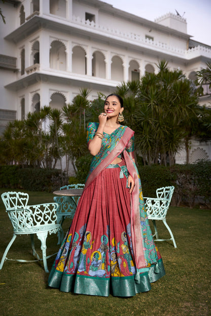 Beautiful Kalamkari Tusser Silk Lehenga Choli Set – GenZ 2025 Festive Wear