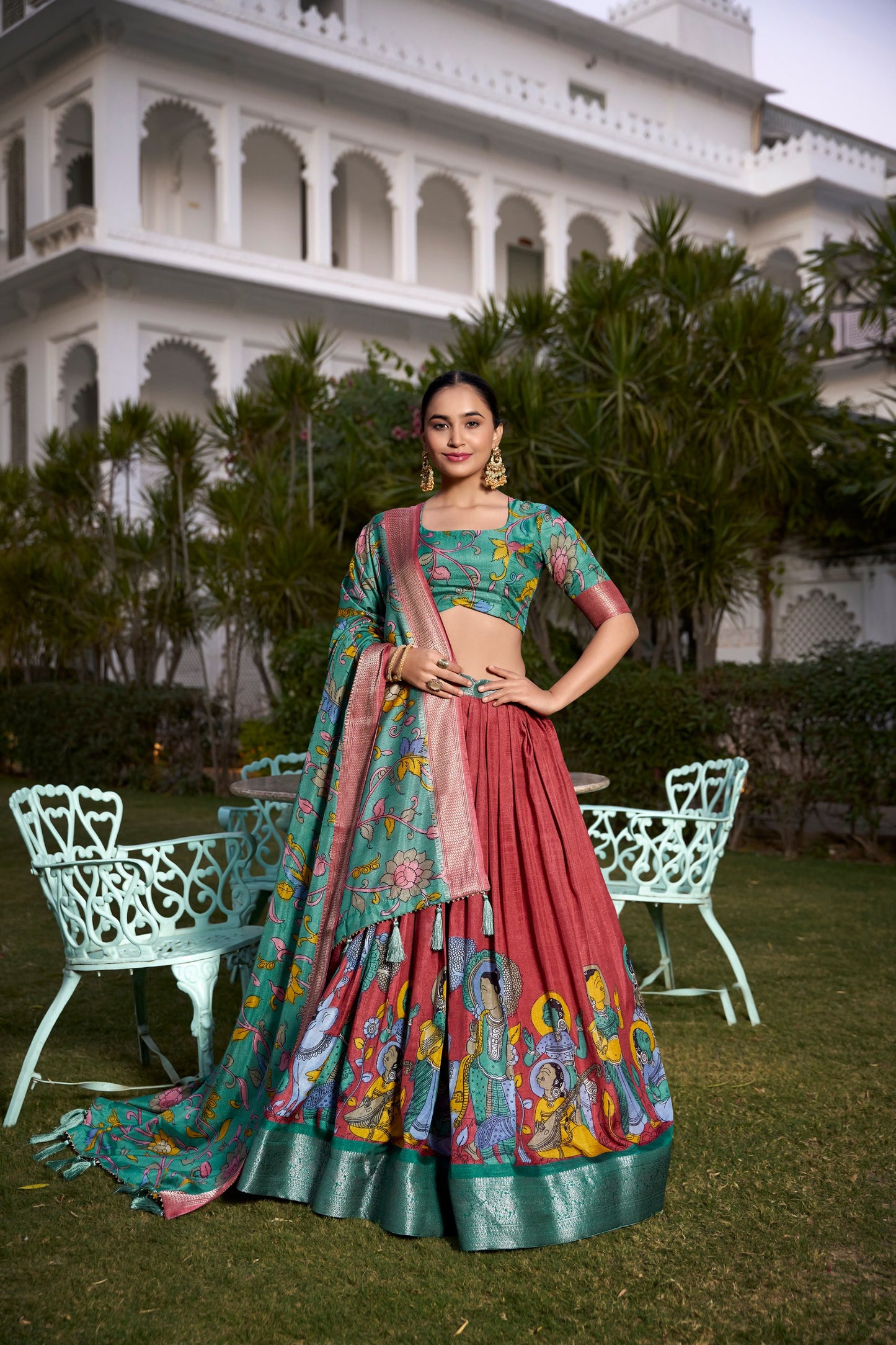 Beautiful Kalamkari Tusser Silk Lehenga Choli Set – GenZ 2025 Festive Wear