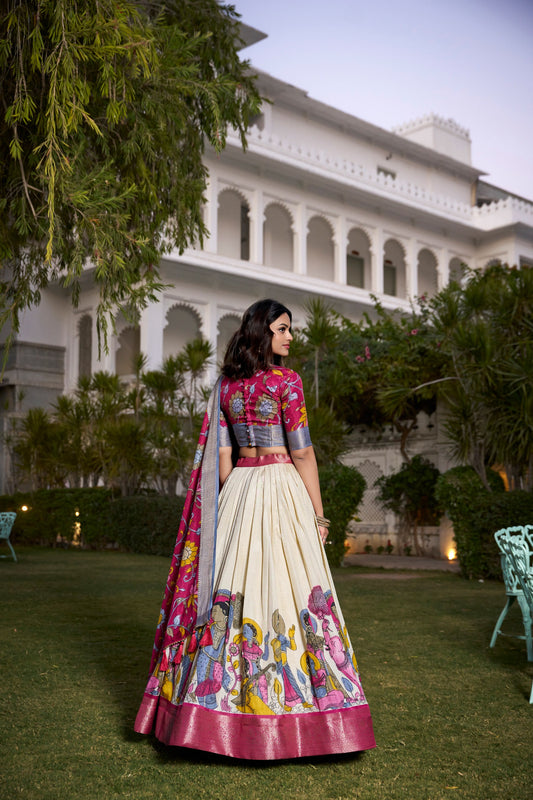 Beautiful Kalamkari Tusser Silk Lehenga Choli Set – GenZ 2025 Festive Wear