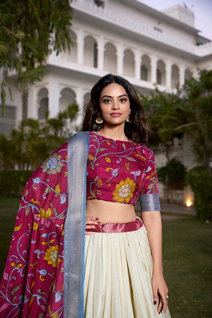 Beautiful Kalamkari Tusser Silk Lehenga Choli Set – GenZ 2025 Festive Wear