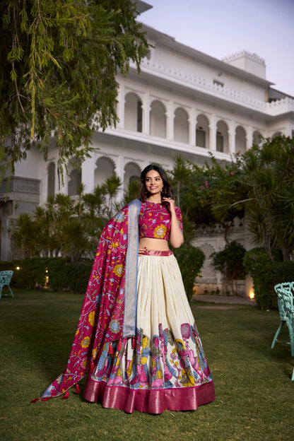 Beautiful Kalamkari Tusser Silk Lehenga Choli Set – GenZ 2025 Festive Wear