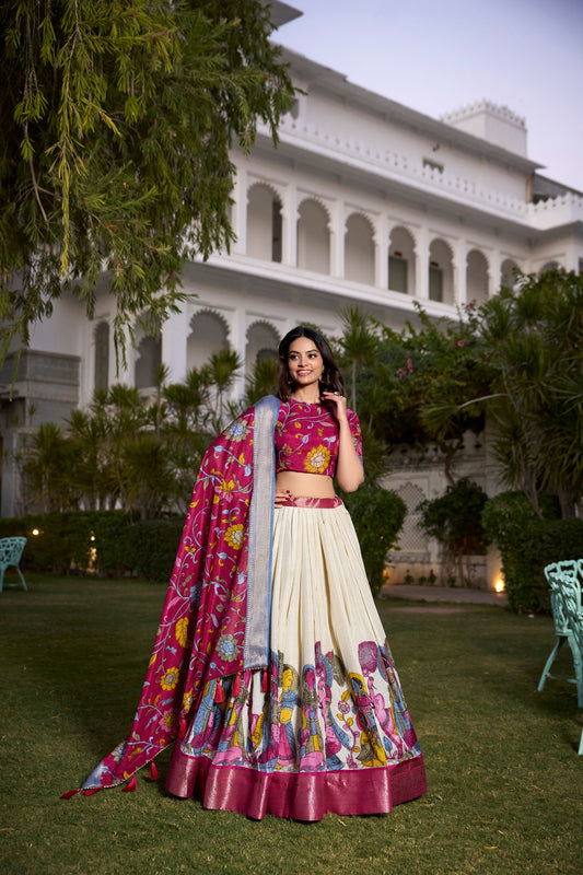 Beautiful Kalamkari Tusser Silk Lehenga Choli Set – GenZ 2025 Festive Wear