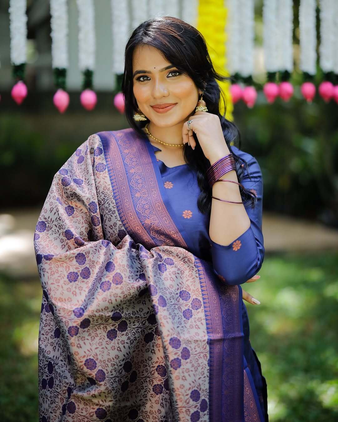 Luxe Jacquard Work 3/4 Sleeve Kurti Suits Set With Premium work Dupatta
